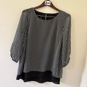 New Directions Layered Sheer Open Back Striped Blouse women's sz L preworn